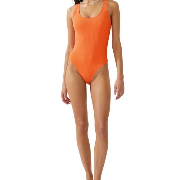 Cotton On Women's Scoop Back One-Piece Swimsuit Crinkle Fabric Orange - Picture 1 of 1